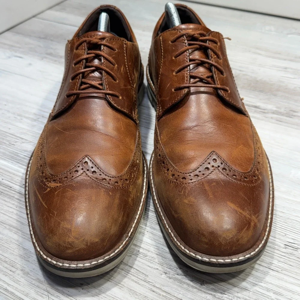 Ecco Wingtop Oxford Leather Shoes Mens Sz 10 Light Brown 60267401053
